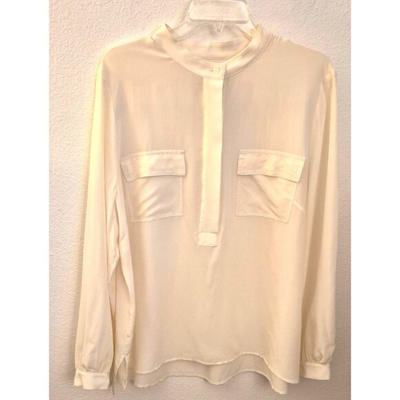 Talbots Cream 100% Silk Long Sleeve Pullover Tunic Top Chest Pockets Sz XLP EUC - Picture 1 of 7